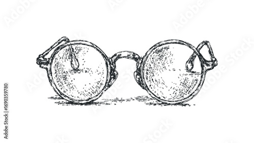 Sketch of old round eyeglasses on white background. Vector hand drawn illustration