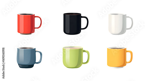 Flat vector illustration of ceramic coffee mug set, modern clean icon style