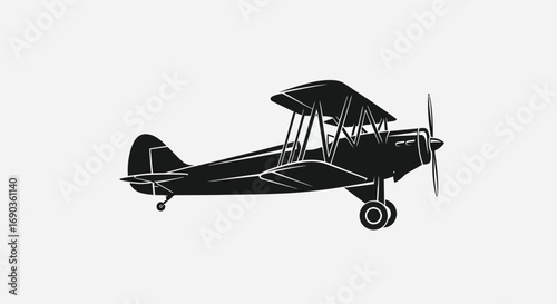 Vintage biplane in black and white