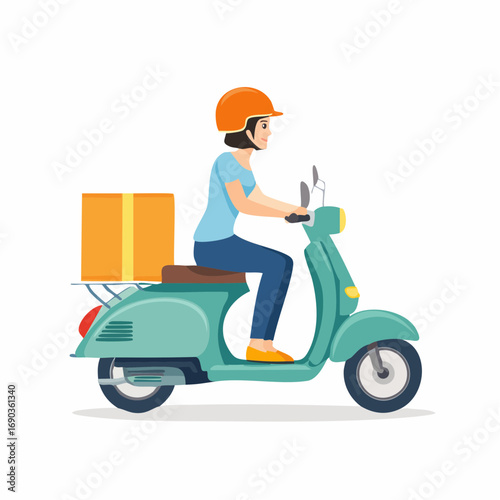Vibrant vector illustration of a delivery person on a retro scooter carrying a package, ensuring safe transport