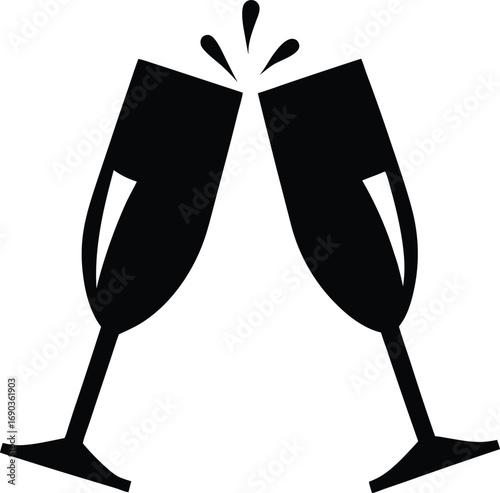 Vector illustration of two black champagne glasses clinking