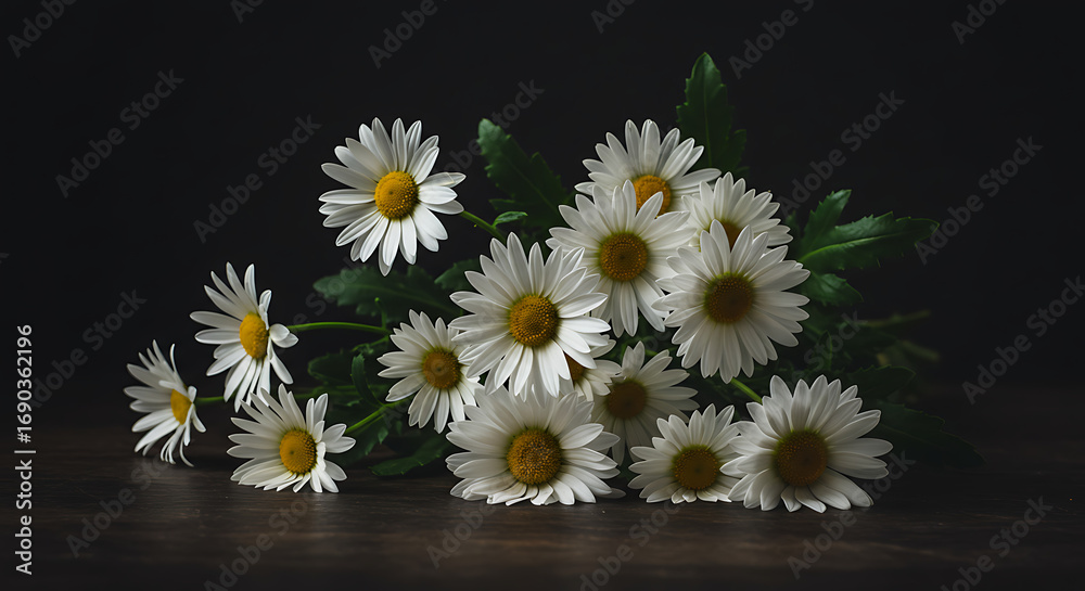 Obraz premium Still Life of White Daisy Flowers in a Glass Vase