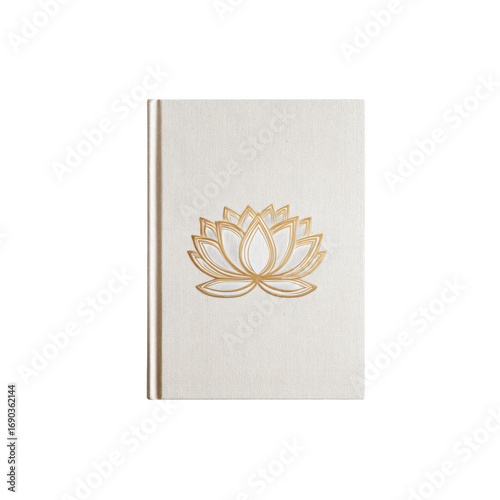 Elegant Beige Notebook with Gold Lotus Flower Design - Mindfulness and Meditation Journal