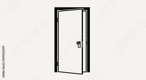 Open door illustration, a simple black and white drawing on