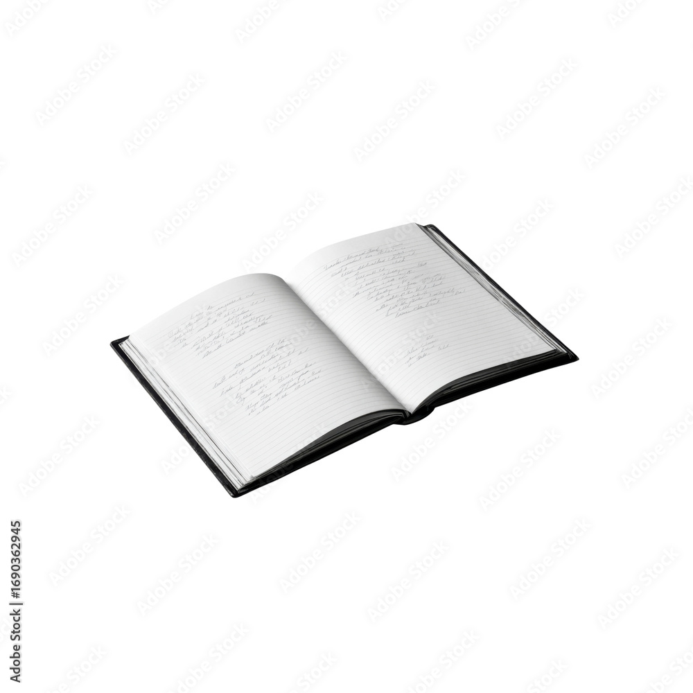 Fototapeta premium Open Notebook with Handwritten Notes - Elegant Black Cover