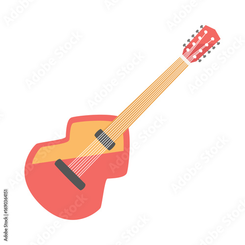Colorful illustration of a guitar with vibrant design and minimalist background
