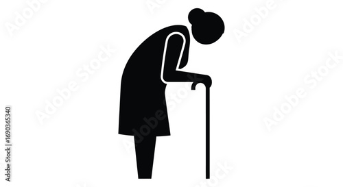 Silhouette of an old woman with a cane