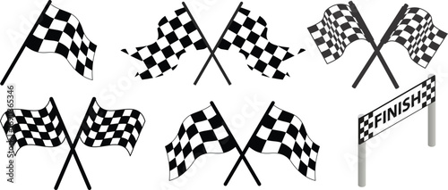 Racing flag icon set. Checkered flag for car racing, Race flag, checkered, sports, car, moto. set start and finish crossed sport racing flags,Racing flag icon vector. Race flag icon set. Start finishs