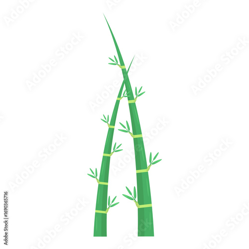 Lush green bamboo stalks with vibrant leaves against a plain background, symbolizing growth