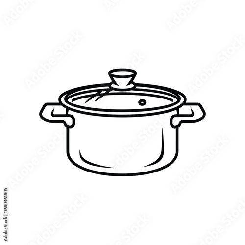 Simple line drawing of a cooking pot with a glass lid