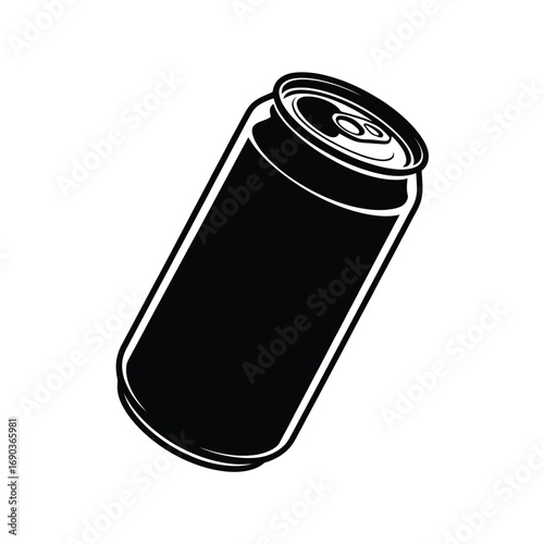 Black soda can with open top on white background