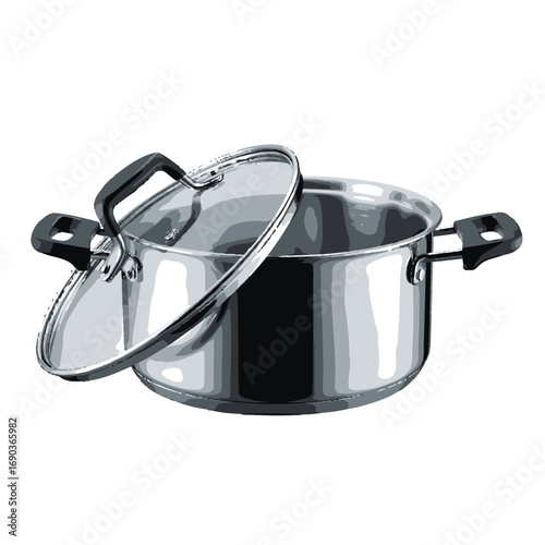 Stainless steel stock pot with glass lid and handles
