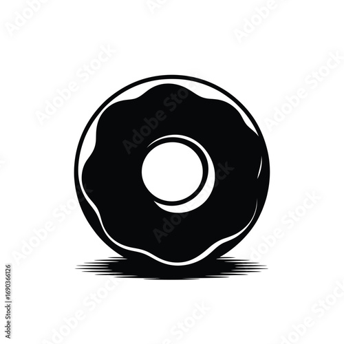 Simple black and white donut icon with shadow