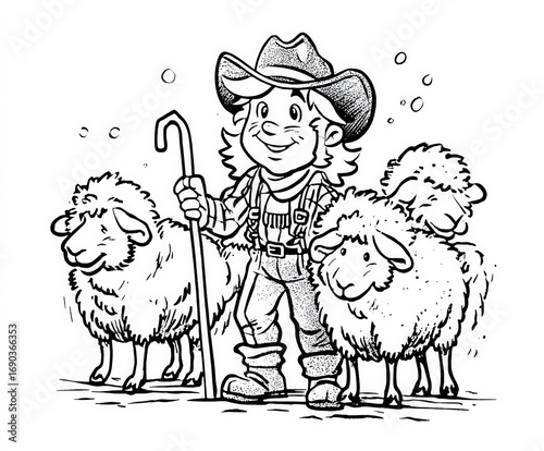 A shepherd with sheep , col...