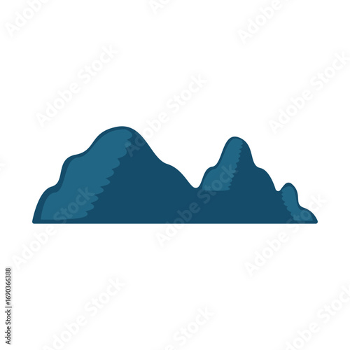 Abstract representation of layered blue mountains against a white background, ideal for design