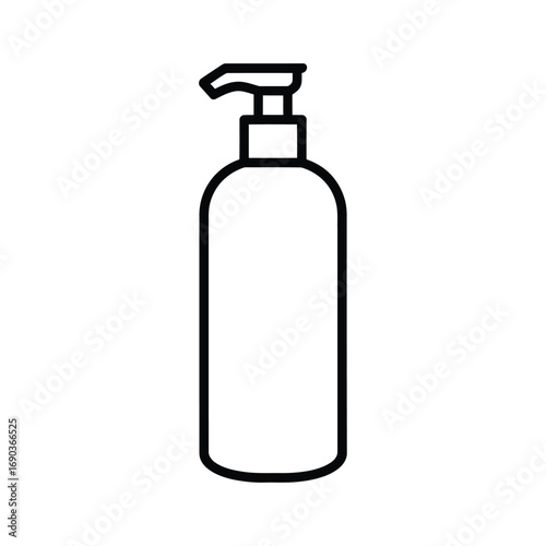 Simple line art illustration of a pump dispenser bottle