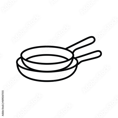 Simple line drawing of two stacked frying pans