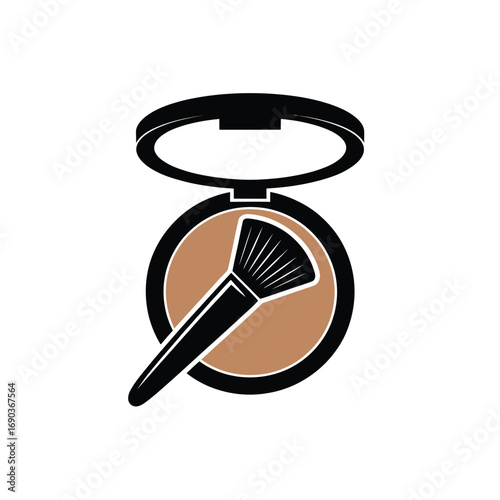 Compact powder makeup with applicator brush isolated on white background