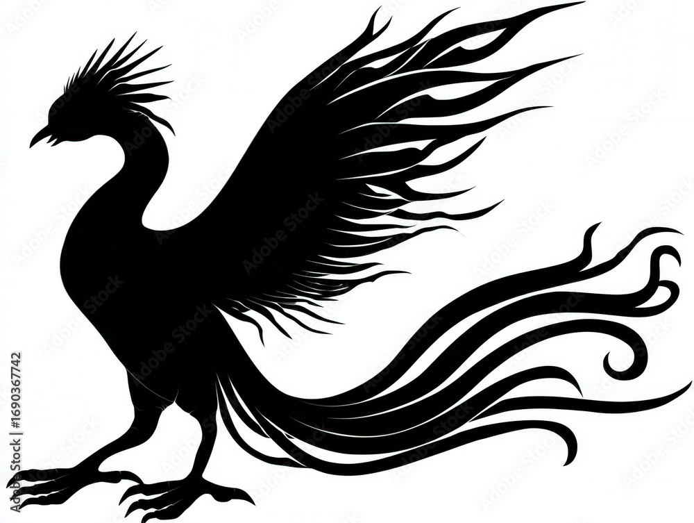 Fototapeta premium phoenix shadow silhouette, black and white, simple illustration, isolated