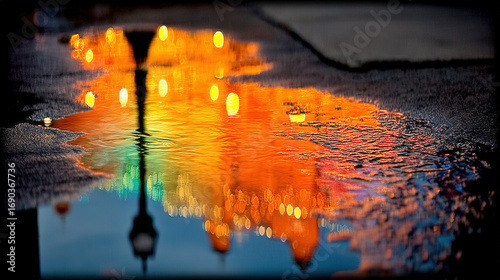 Neon lights reflection on w...