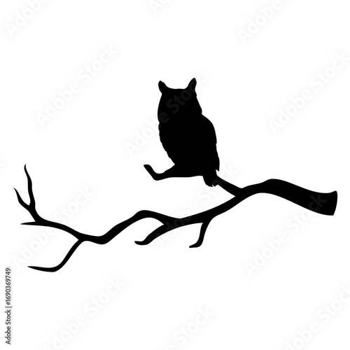 Logo con silueta de búho posado en rama de árbol para su uso en invitaciones y tarjetas de Halloween