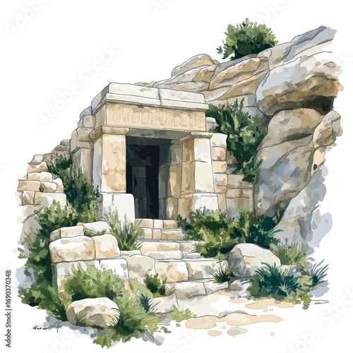 Ggantija Temples. Ggantija Temples watercolor vector illustration