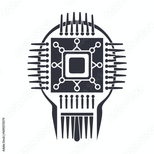 Handdrawn computer processor shows black and white lines including the pins and square core