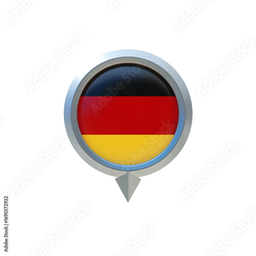 Free Download Germany Pinpoint: A digital pin displays the German flag inside a metallic frame, symbolizing the country's presence or location within the world. - GFXLoad