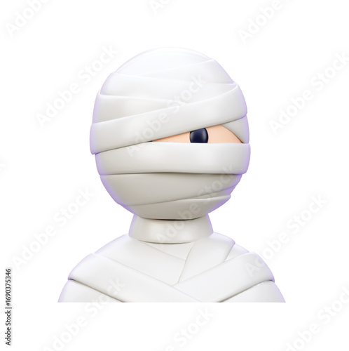 Adorable 3D Mummy Character Cute Halloween Illustration