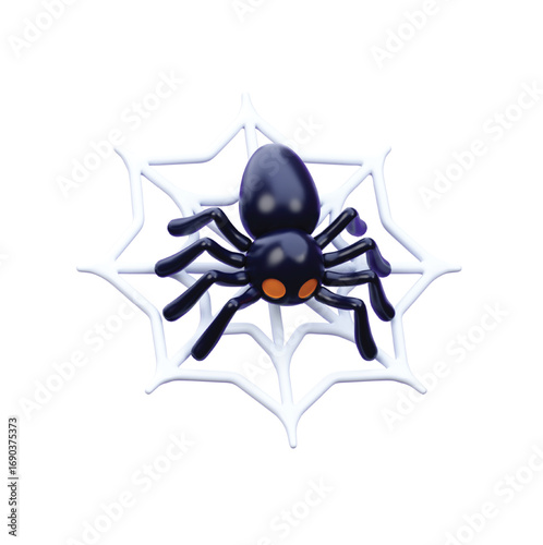 3D Render of a Cute Black Spider on its Web