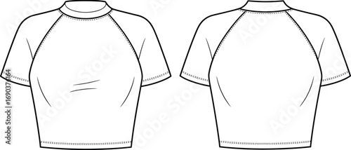 Women’s fitted cropped raglan sleeve t-shirt – casual sporty style flat sketch