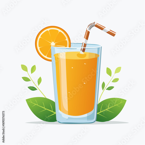 Orange Juice Glass With Straw And Orange Slice