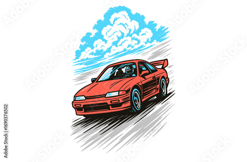 Racing club vector t-shirt print design. Full speed circuit racing. JDM speed club. Japanese street car legend. Extreme racing. American stock car.