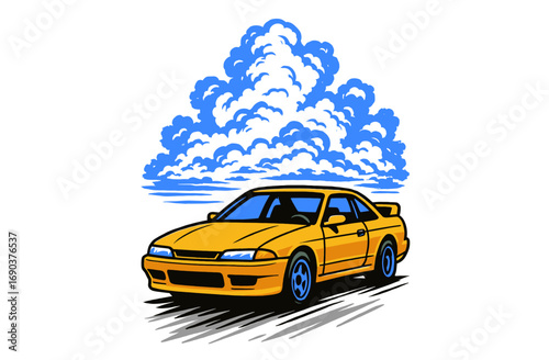 Racing club vector t-shirt print design. Full speed circuit racing. JDM speed club. Japanese street car legend. Extreme racing. American stock car.
