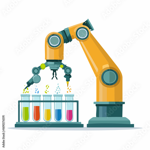 Automated Robotic Arm Handling Colorful Test Tubes