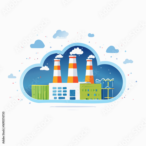 Factory Inside Cloud Illustration