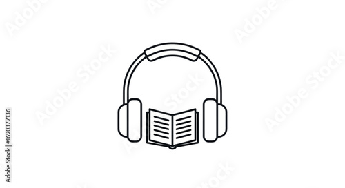 Fotografi Audiobook Icon - Headphones and Open Book Illustration.