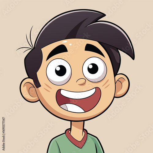 Happy Cartoon Boy Smiling Joyfully