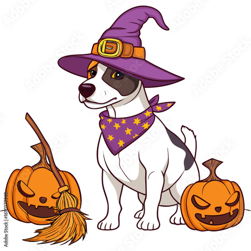 Halloween Jack Russell Witch Dog Vector Illustration for T-Shirt Design
