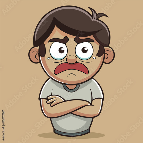 Unhappy Cartoon Boy Feeling Frustrated