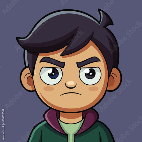 Grumpy Cartoon Boy Expressing Anger