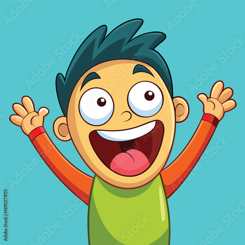 Excited Cartoon Boy Cheering Joyfully