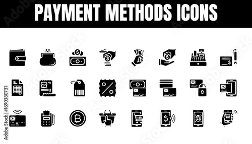 Collection of Payment Methods Icons for Finance and Business