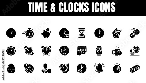Collection of Time and Clocks Icons for Design