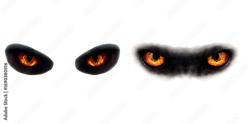 Obraz premium Set of a collection of glowing predator eyes, isolated on a transparent background.