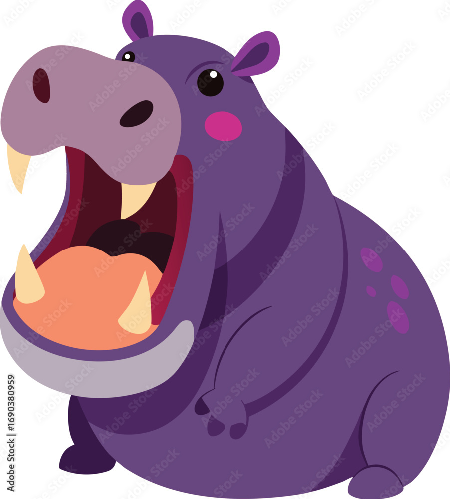 Fototapeta premium Cute Cartoon Hippo with Open Mouth Vector Illustration for Children