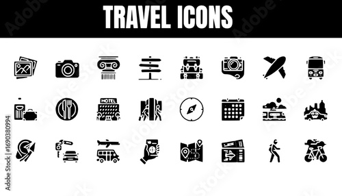 Collection of Travel Icons for Website and App Design