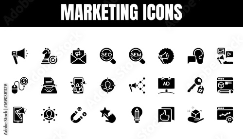 Collection of Marketing Strategy Icons for Digital Business