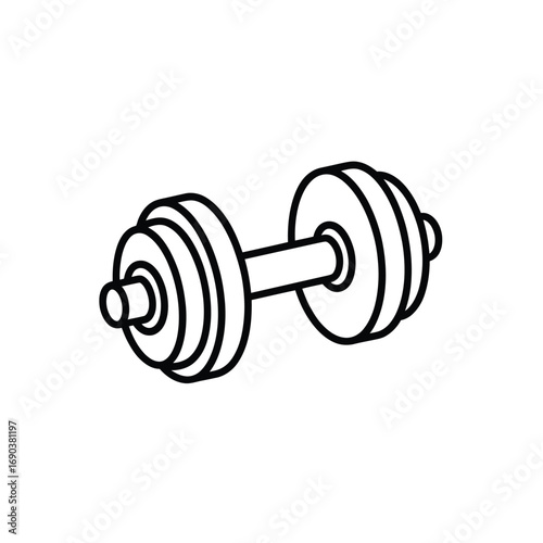 Simple line drawing of a classic dumbbell for fitness and exercise