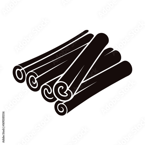 Dark brown cinnamon sticks pile isolated on white background